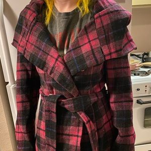 Pink black blue oversized hood plaid delias jacket